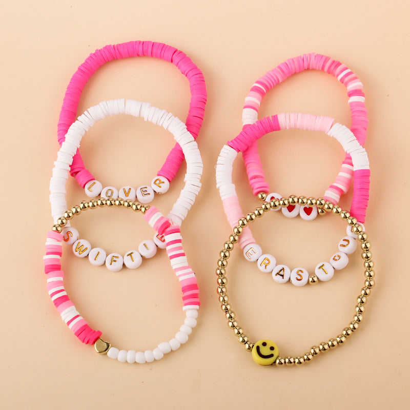 European and American Style Women's Rice Bead Soft Clay Bracelet霉霉 Friendship Heart SWIFTIE Alphabet Soft Clay Bracelet Set