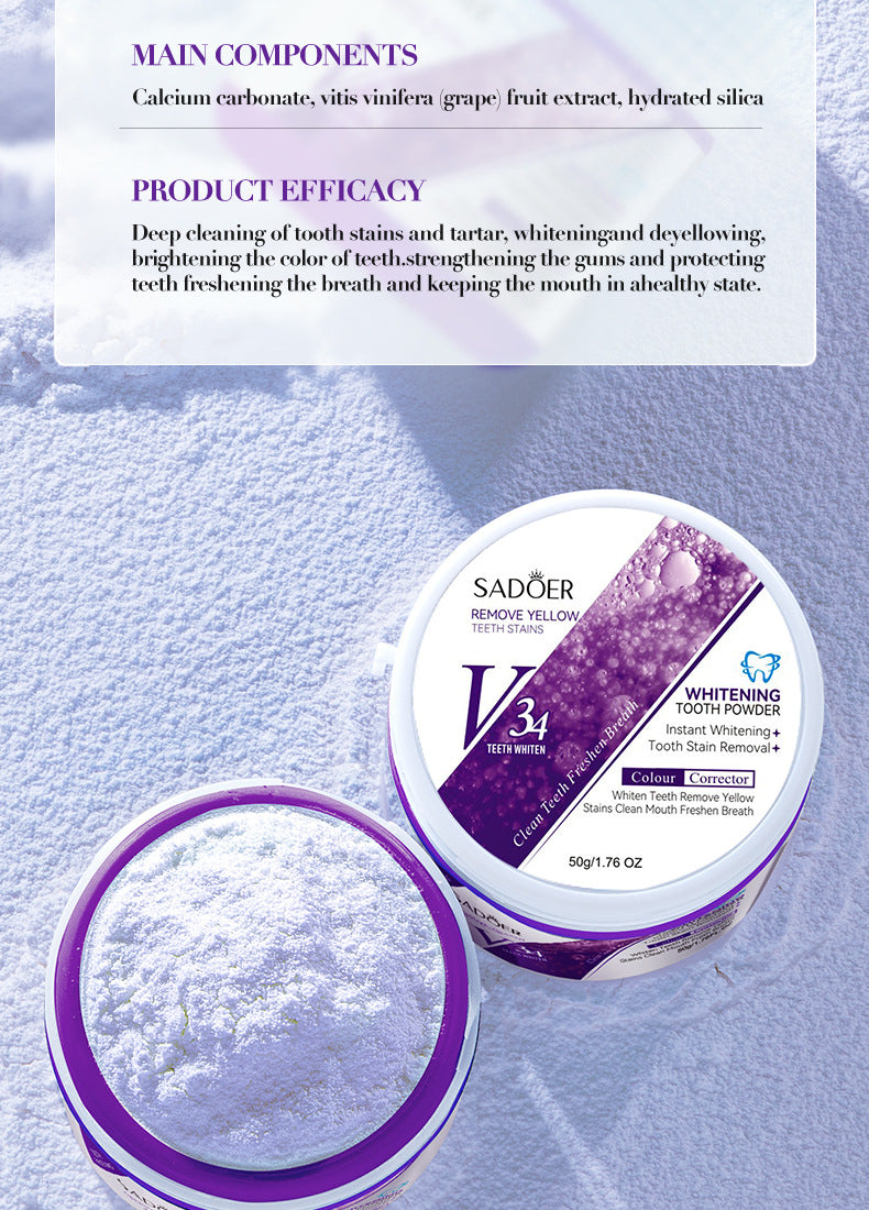 Full English V34Toothpowder50g SADOER Whitening Deep Cleaning Whitening Teeth Cleaning Powder  Foreign Trade Wholesale