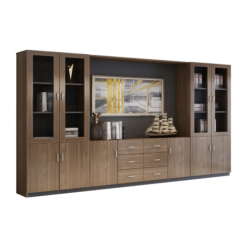 Wooden File Cabinet Office Bookshelf Boss Desk Background Cabinet Drawer-Type Office Document Cabinet Glass Door High Cabinet