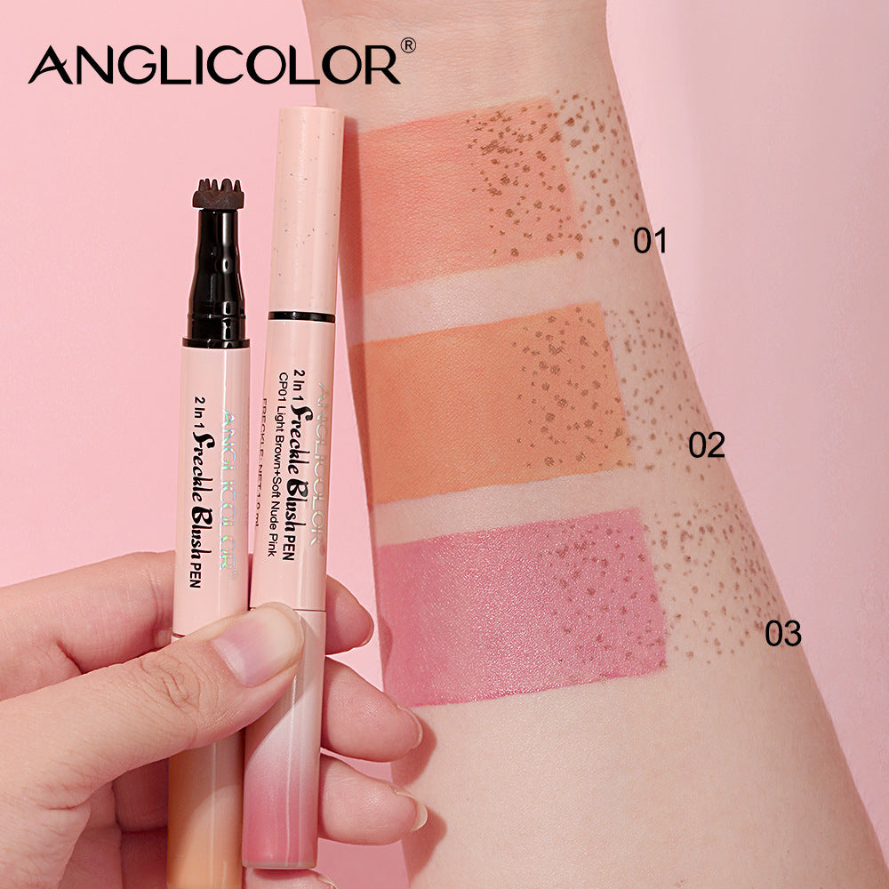 Dual-Head Freckle Pen Blush Liquid Two-in-One Natural Spot Enhancer Waterproof Long-Lasting Mole Spot Pen