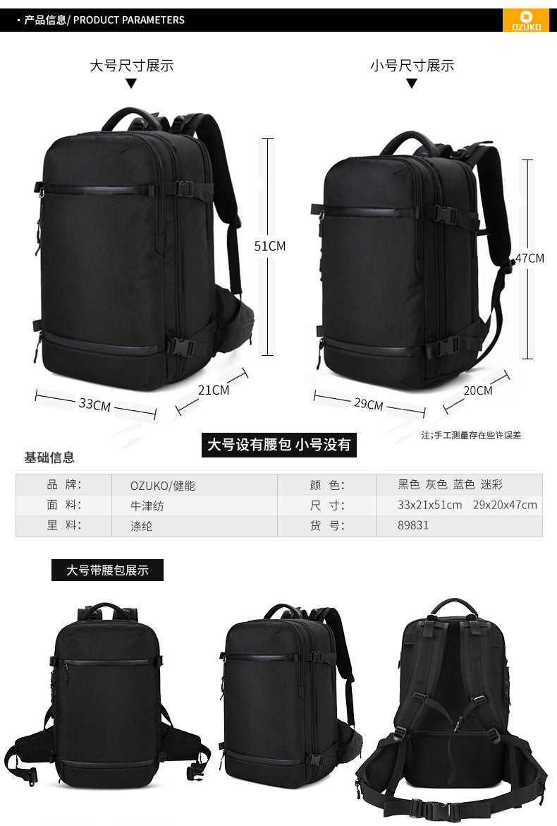 ozuko Men's Backpack Business Travel Computer Bag Outdoor Multifunctional Commuting Backpack Waterproof