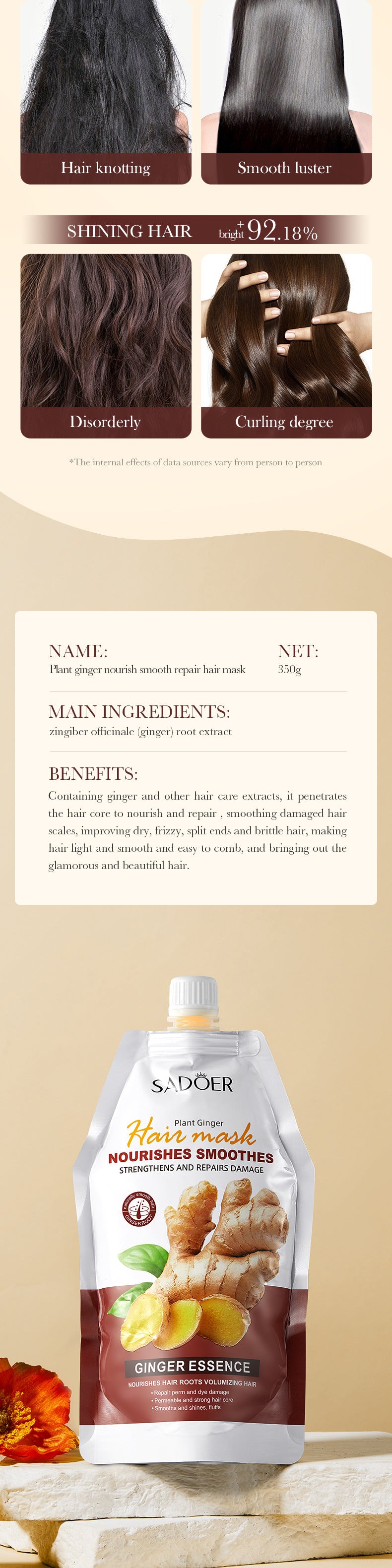 Full English Ginger Hair Mask350g SADOER Smooth Nourishing Repair Moisturizing Hair Mask  Wholesale