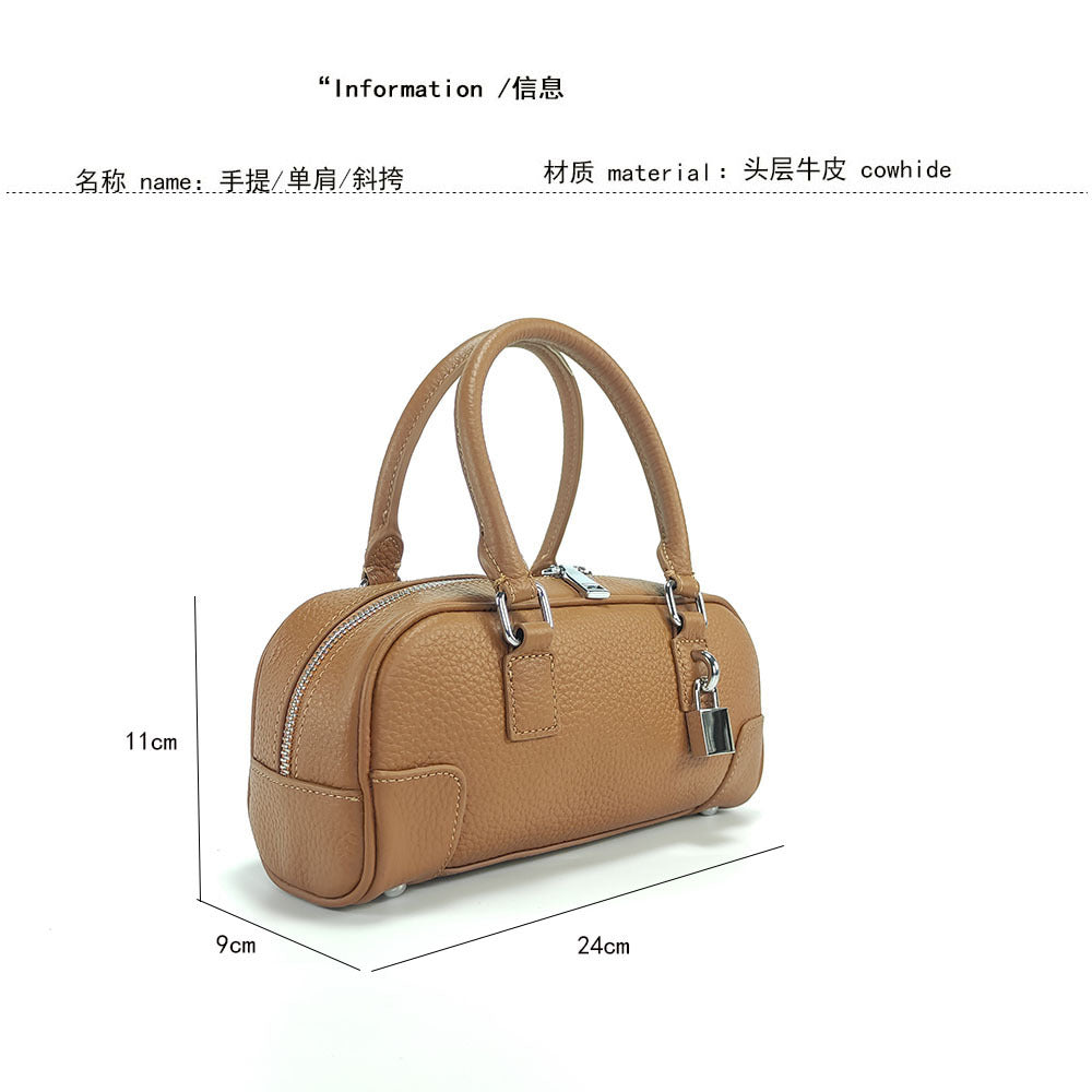 Niche Genuine Leather Women's Boston Handbag2025New Simple Fresh Pillow Bag Versatile Shoulder Crossbody Bag