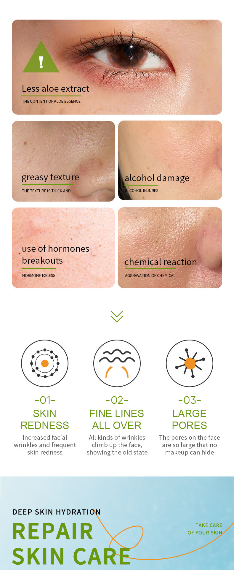 Full English Aloe Vera Skincare Set SADOER Cleansing, hydrating, moisturizing, and nourishing  foreign trade manufacturer wholesale