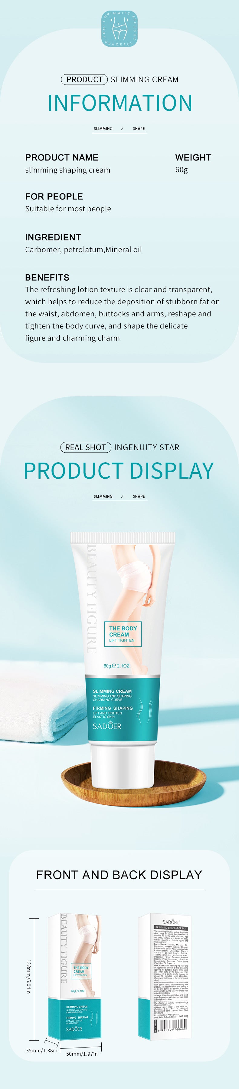 Slimming and Shaping Cream SADOER Body Massage Cream Shaping Fat Burning Firming Lightweight Cross-Border Wholesale