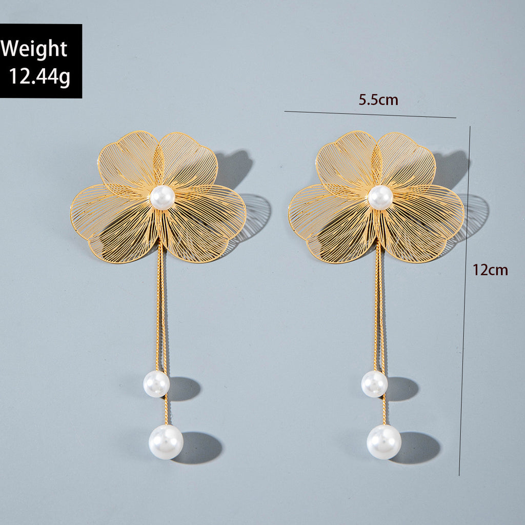 European and American Niche Ginkgo Leaf Tassel Necklace Design Sense Retro Pull-out Imitation Pearl Choker Jewelry choker