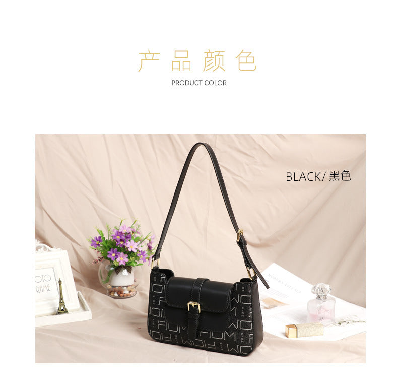 2024New Fashion Women's Bag Trendy Cowhide Letter Underarm Bag Niche Women's Shoulder Handbag