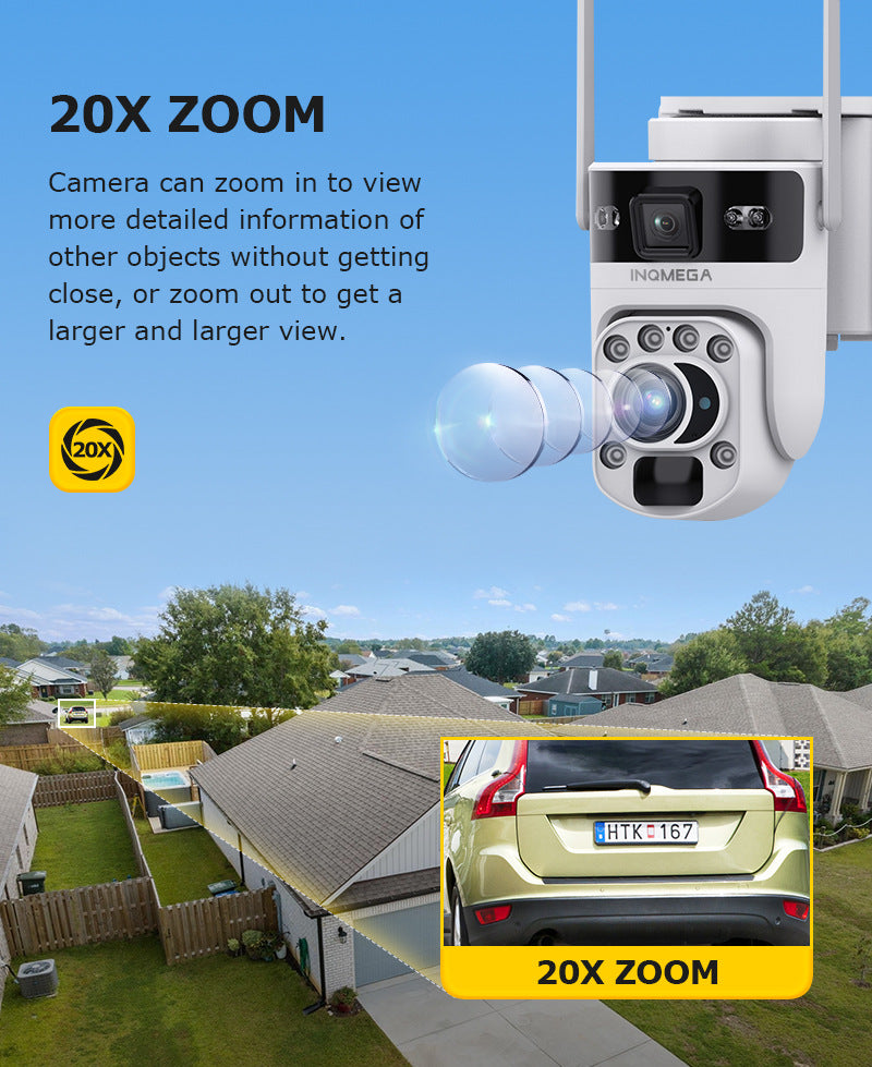 4G Solar-powered Camera6MP High Definition Full Color Dual Lens Dual Screen20X Zoom Solar Camera