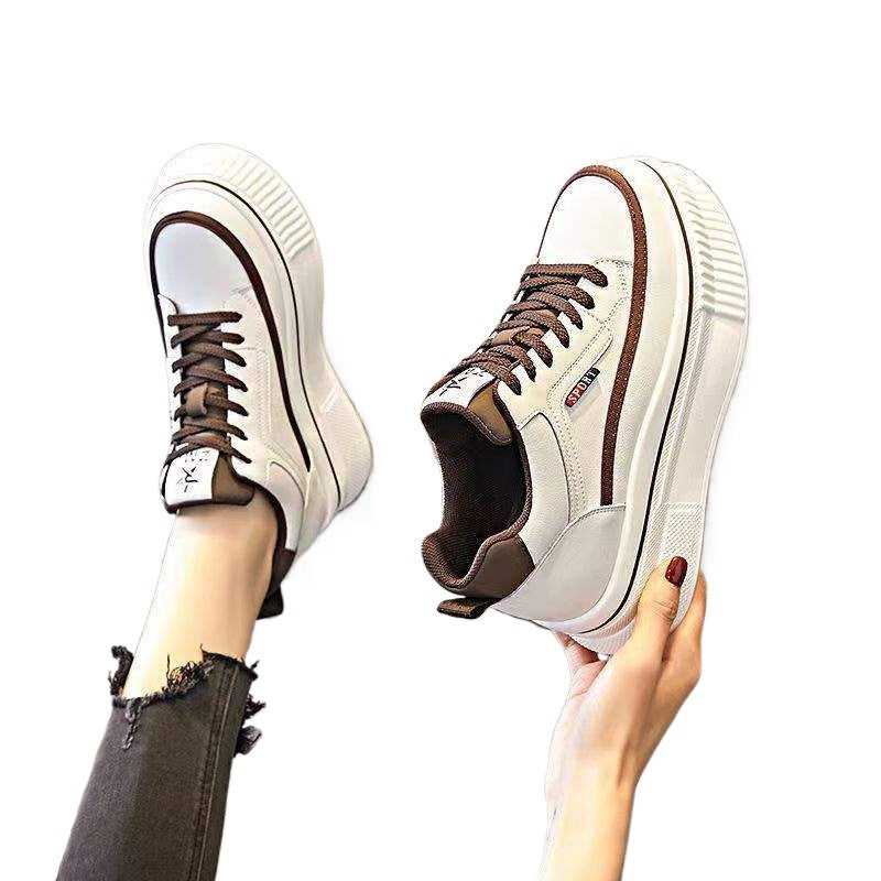 Campus Style Height Increasing Shoes for Women, Spring and Autumn New Slimming Wedge White Slip-On Casual Shoes