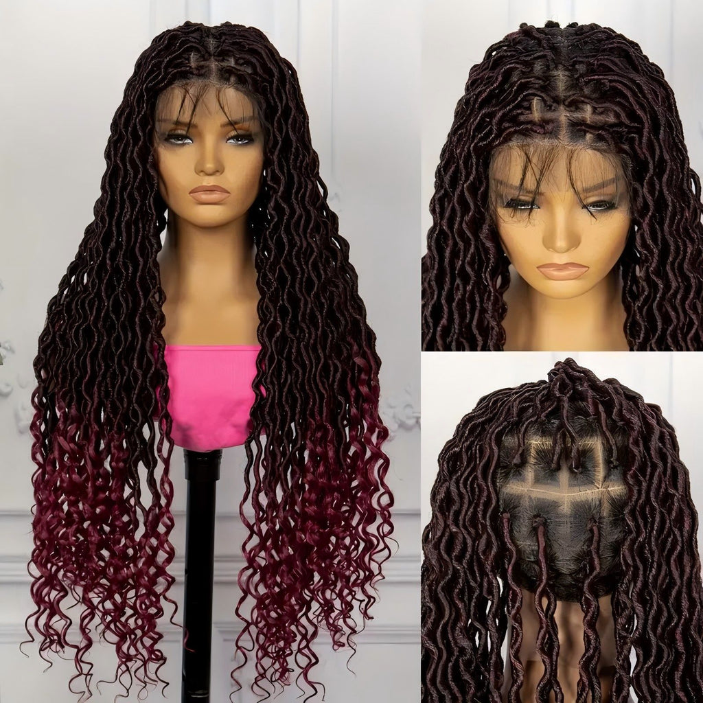 European and American African Full Lace Synthetic Fiber Curved Top and Bottom Hand-Crocheted Lace Headpiece Faux Locs Wig Full Lace Wig