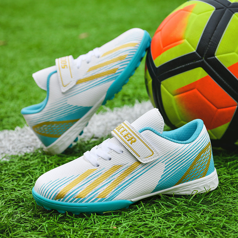 New football shoes for men and women with Velcro for children TF Broken Nail Style Youth Student Grassland Flat Training Shoes