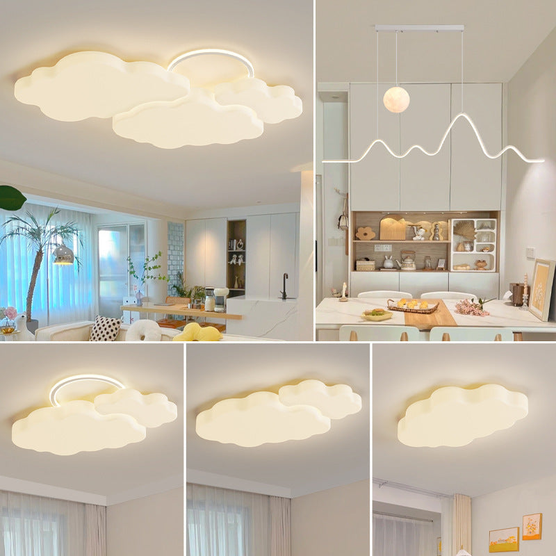 Full Spectrum Living Room Lamp Simple Modern Zhongshan Lighting Elegant Cream Style High-End Cloud Ceiling Lamp Set