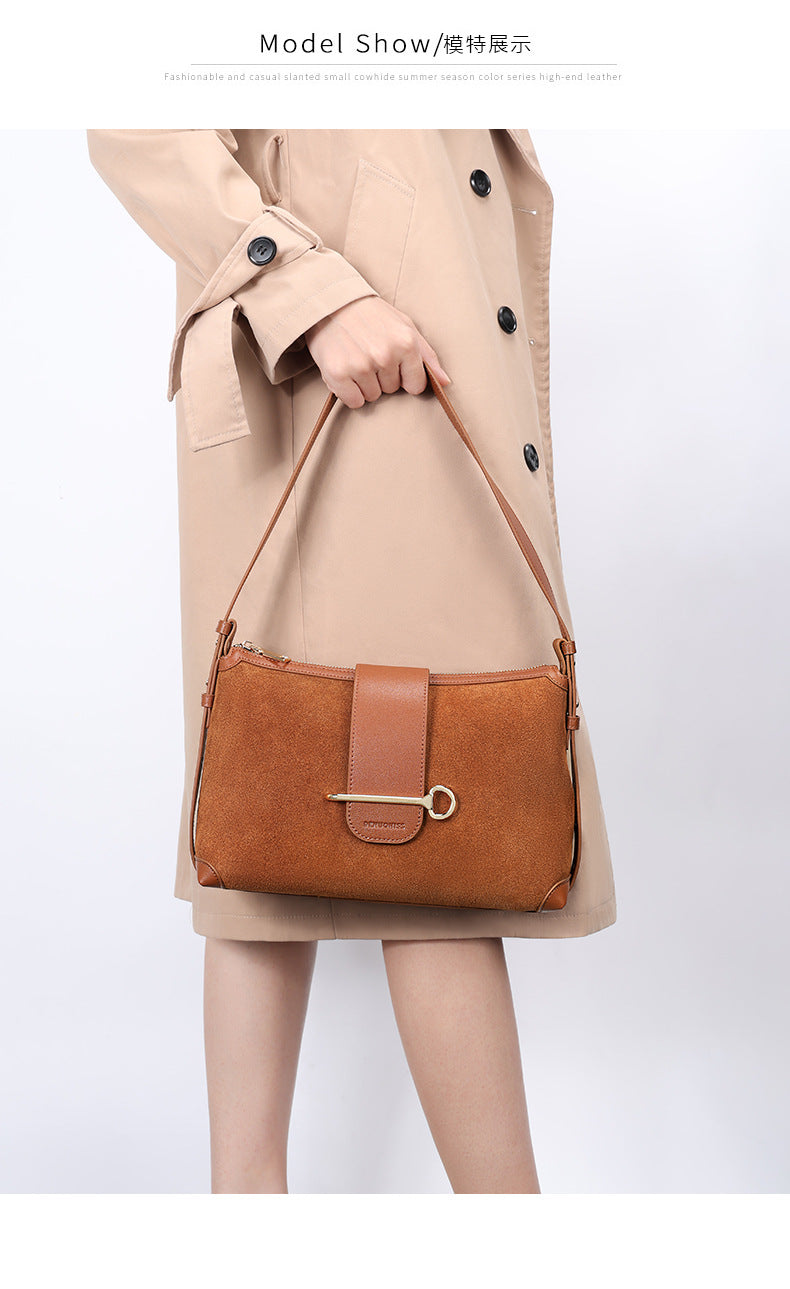 European and American New Style Deer Antler Leather Bag Single Shoulder Underarm Bag Light Luxury Fashion Women's Bag Genuine Leather Crossbody Women's Bag Niche Large Capacity