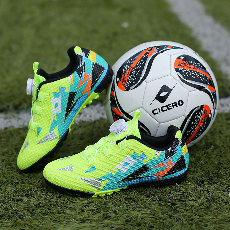 Rotating Buckle Football Shoes Breathable Anti-Slip TF Children's and Teenagers' Turf Training Shoes for Flat Ground Competitions