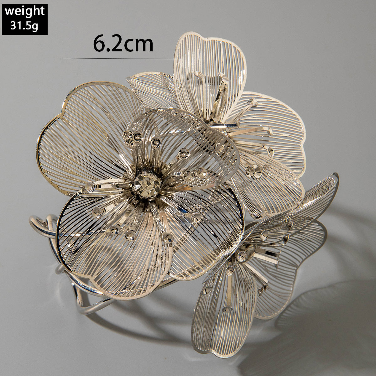 European and American Metal Style Inlaid Diamond Flower Open Bracelet  Fashion Exaggerated High-End Hollow Bracelet Wholesale