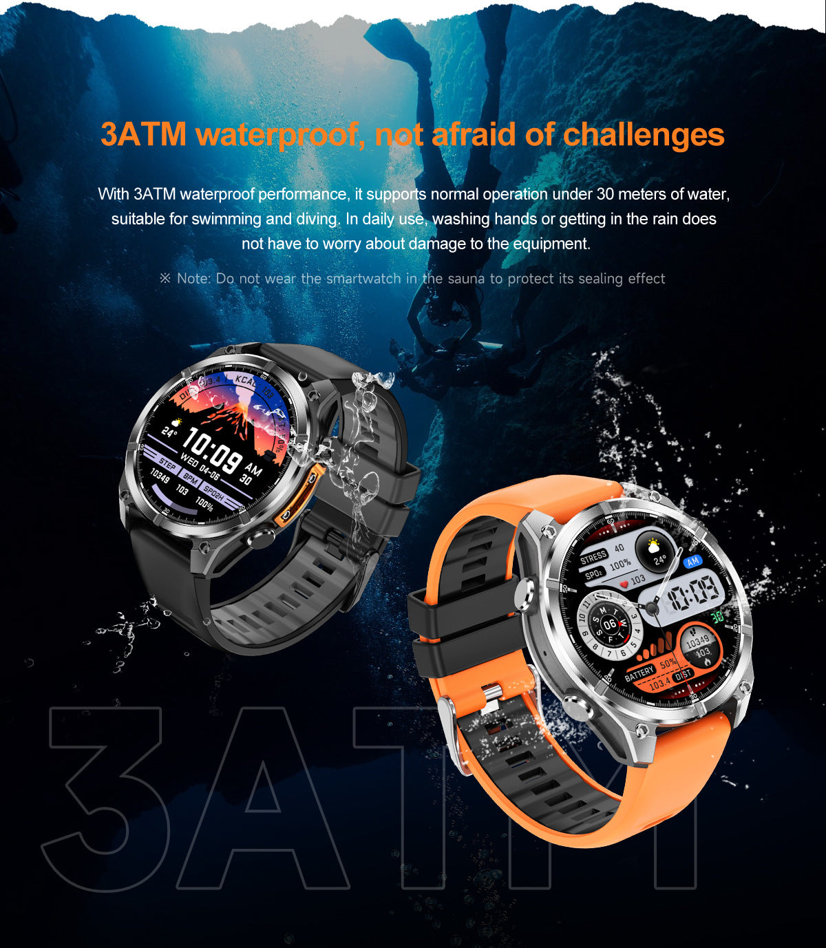 HD300Smart Watch Bluetooth Call Heart Rate Monitor Pedometer Sleep Altitude Barometric Pressure Depth Waterproof Sports Three-Proof