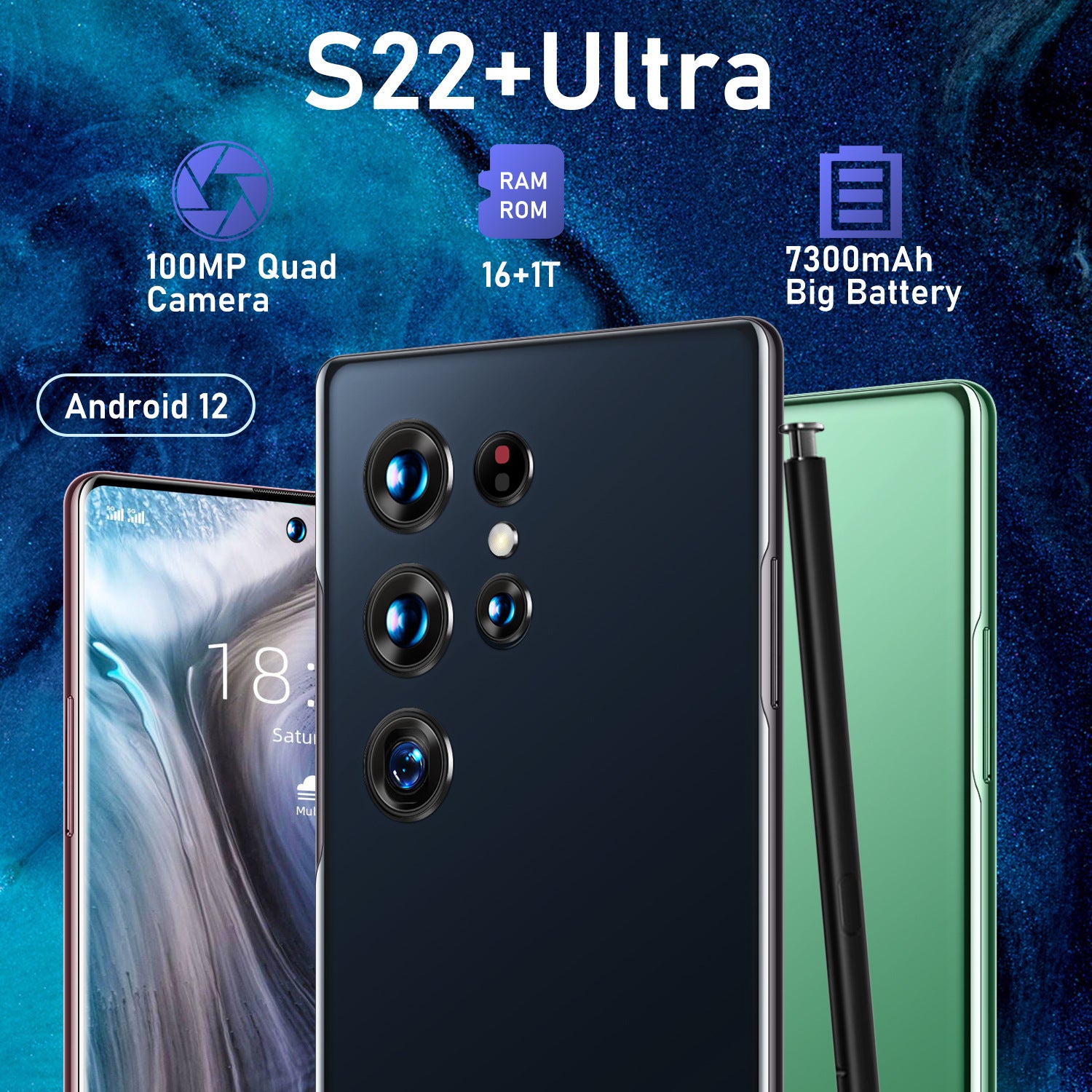 16+1T Mobile Phone S22+Ultra True4G Android True7.3Large Screen800Wan Intelligent Full Screen