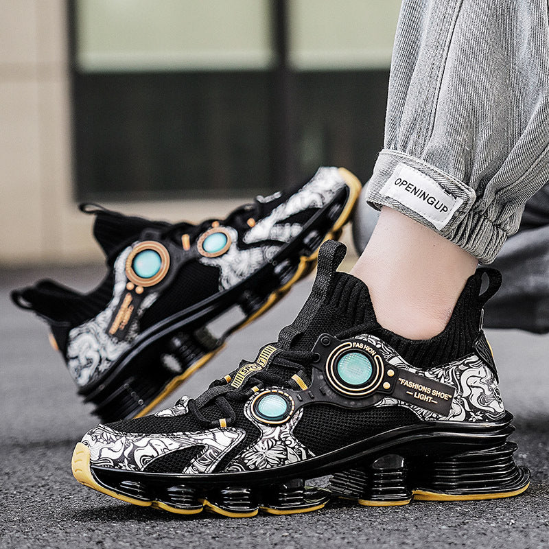 Blade Rebound Men's Shoes Mesh Breathable Running Shoes Youth Trendy Versatile Height Increasing Shock Absorption Sports Shoes