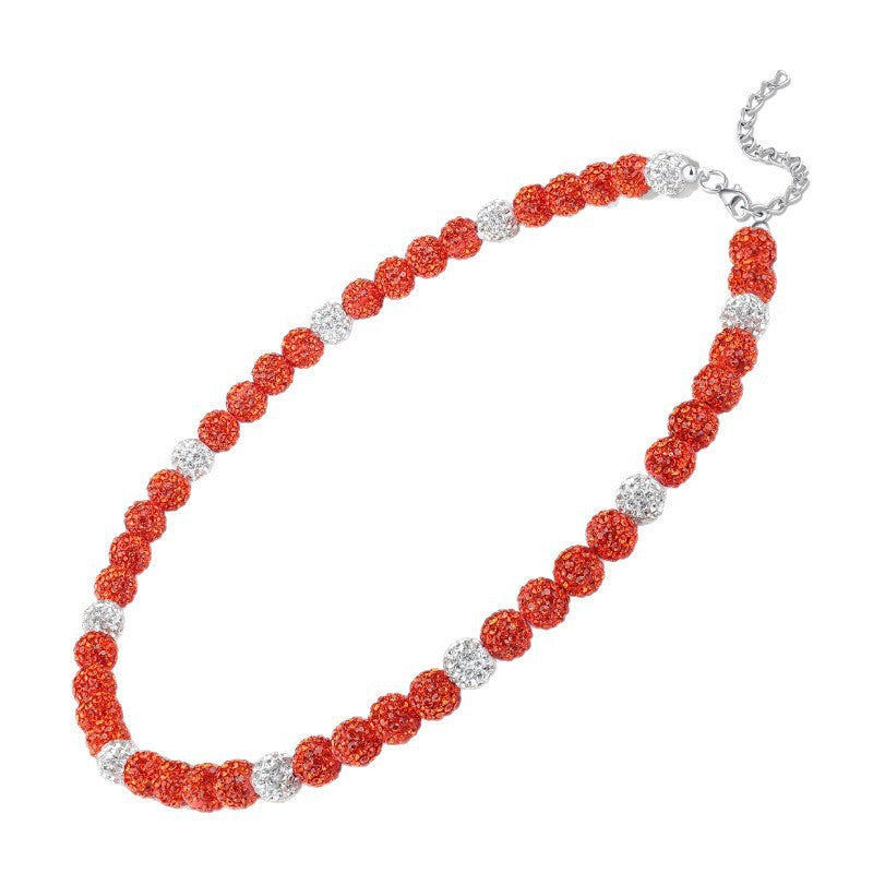 Soft Clay Drill Ball Necklace10mm Red White Blue Full Diamond Necklace Baseball Team Hip Hop Cool Shamballa Necklace