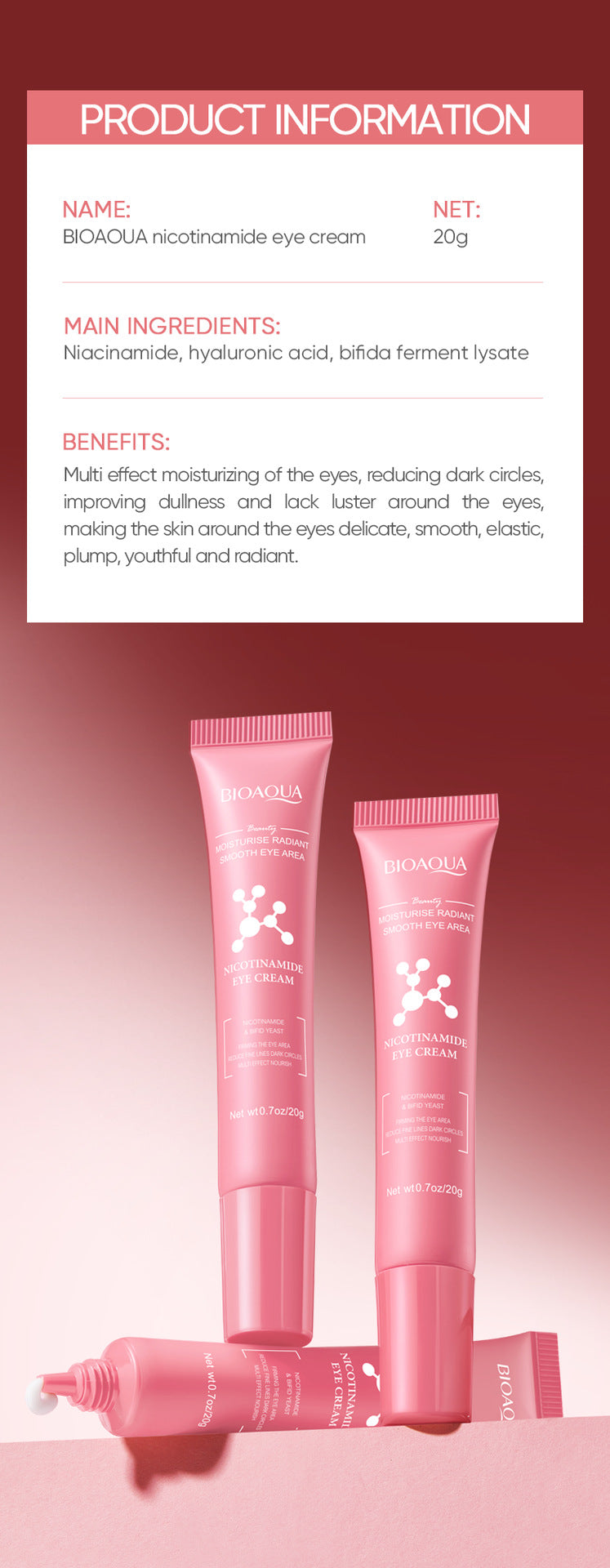 Niacinamide Rejuvenating Eye Cream BIOAOUA Moisturizing Eye Cream Cross-Border Wholesale