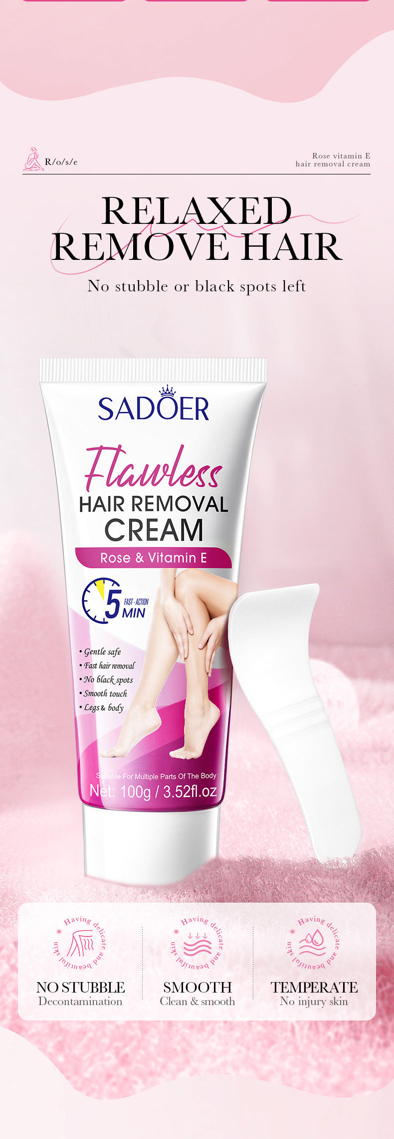 Plant VE Depilatory cream100g SADOER Smooth and Gentle Underarm Hair Removal Cream Cross-Border Wholesale