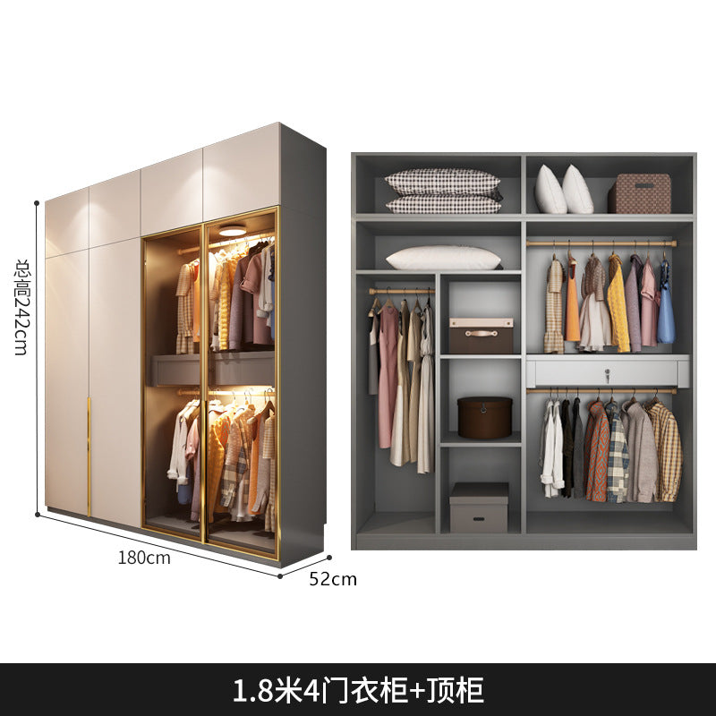 Flat Door Glass Door Wardrobe Modern Household Bedroom Cloakroom Four-Six-Eight Door Assembly Wardrobe Storage Large Wardrobe