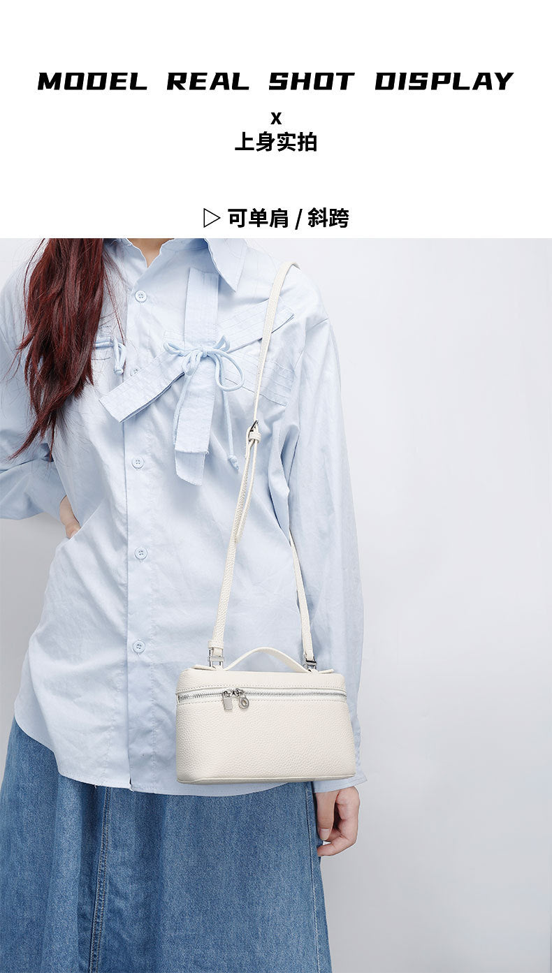 GIgi Same Style Women's Bag Niche Elegant Handheld Lunch Box Bag Women Simple Top Layer Cowhide Single Shoulder Crossbody Small Bag