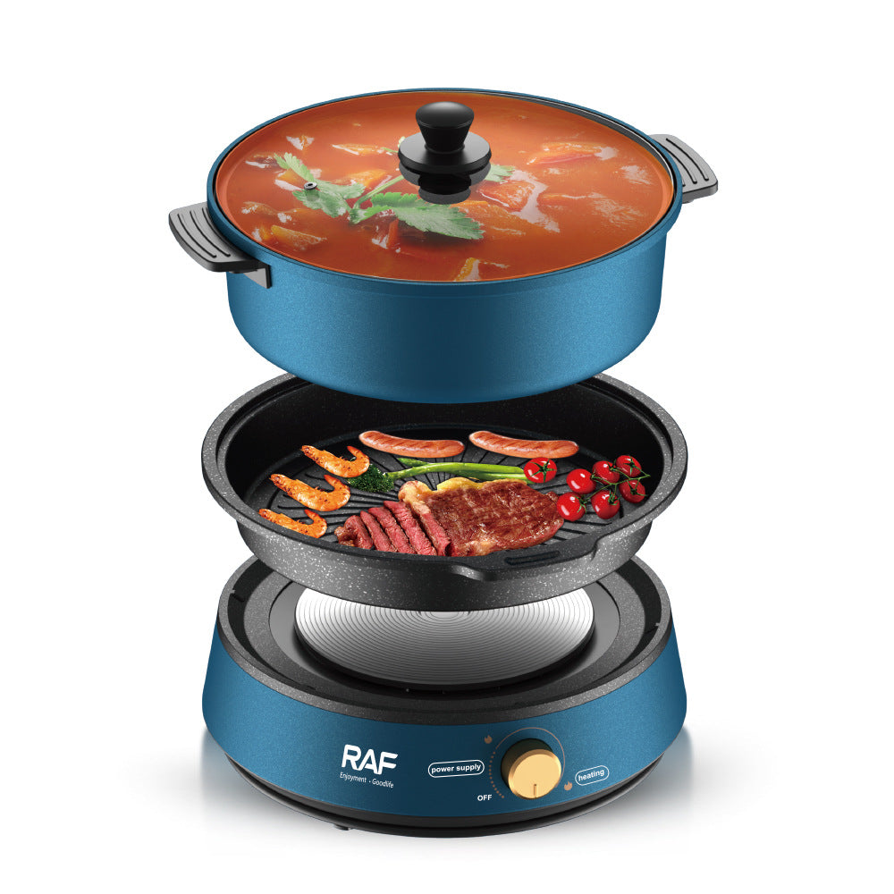 RAF European Standard Household BBQ Hot Pot Grill All-in-One Pot Multifunctional BBQ Machine Grilling and Stir-Frying Electric Grill Pan