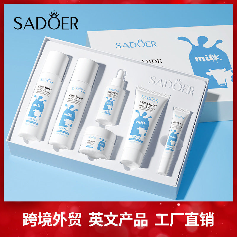 Milk Skin Care Set SADOER Ceramide Whitening and Moisturizing Six-piece Set Cross-border Foreign Trade Wholesale