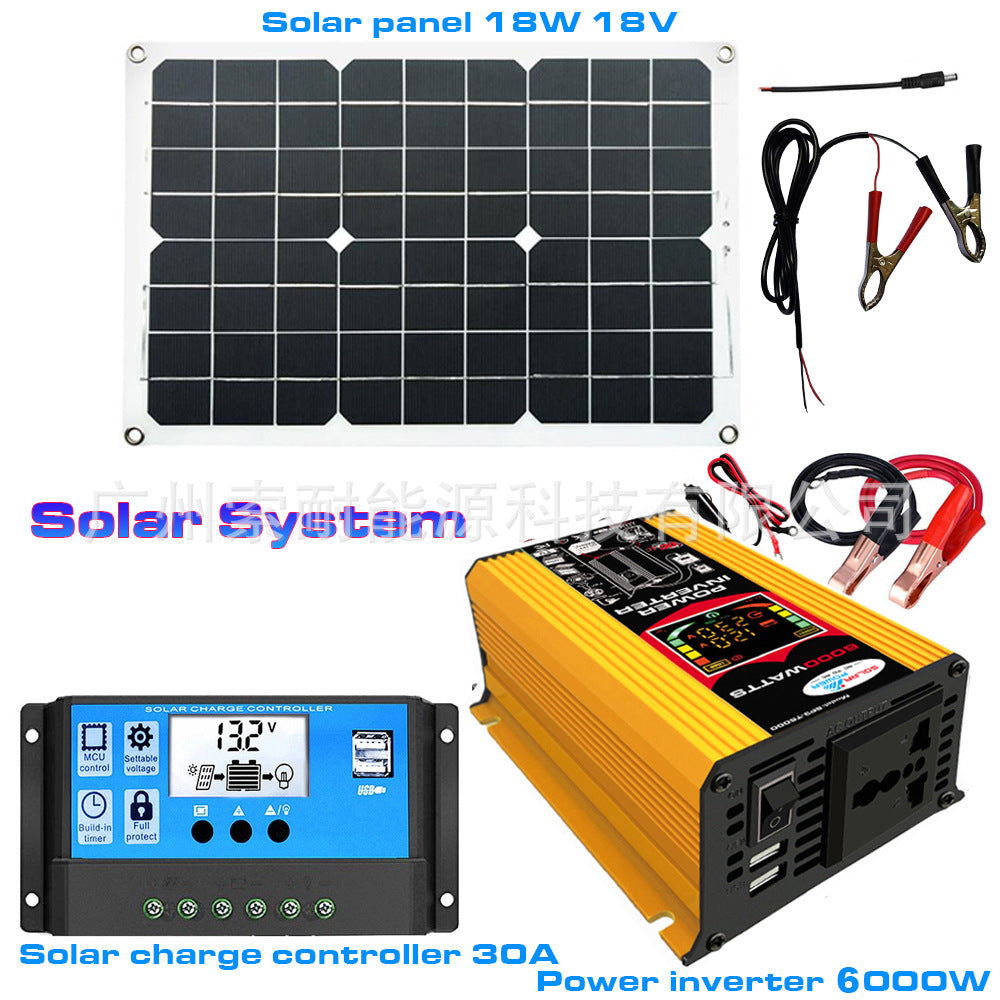 12V Solar Energy Kit System: Inverter 30A Controller 18W Solar Panel Solar System