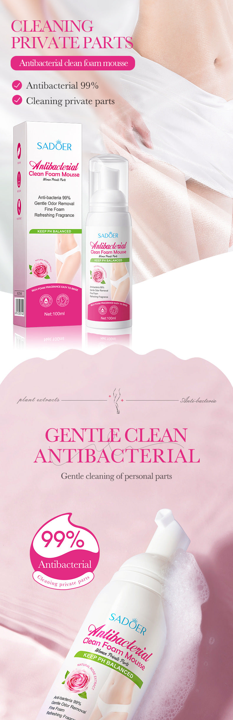 Women's Personal Care Bubble Mousse SADOER Antibacterial, gentle cleaning, non-irritating, cross-border foreign trade wholesale