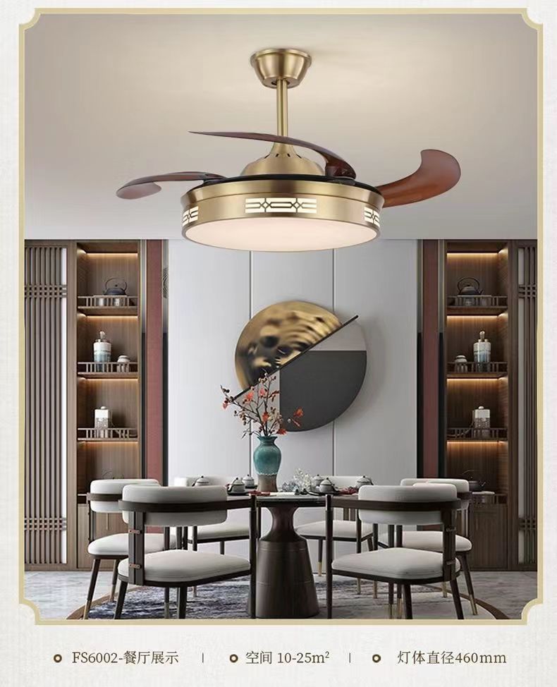 All-Copper Invisible Fan Light Luxury Simple Ceiling Light Designer Modern Living Room Dining Room Bedroom Chandelier Pure Copper