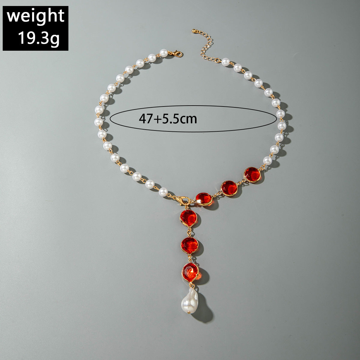 European and American Jewelry Red Diamond Cross Pendant Pearl Necklace Geometric Oval Red Diamond Necklace Wholesale