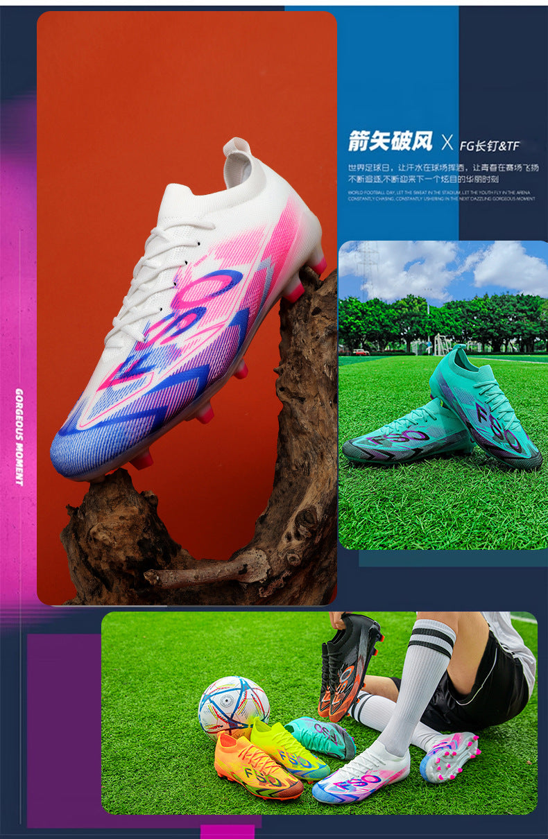 Manufacturer Football Shoes Long Spikes Student Adult Outdoor Turf Training Shoes Professional Competition Sports Shoes Wholesale