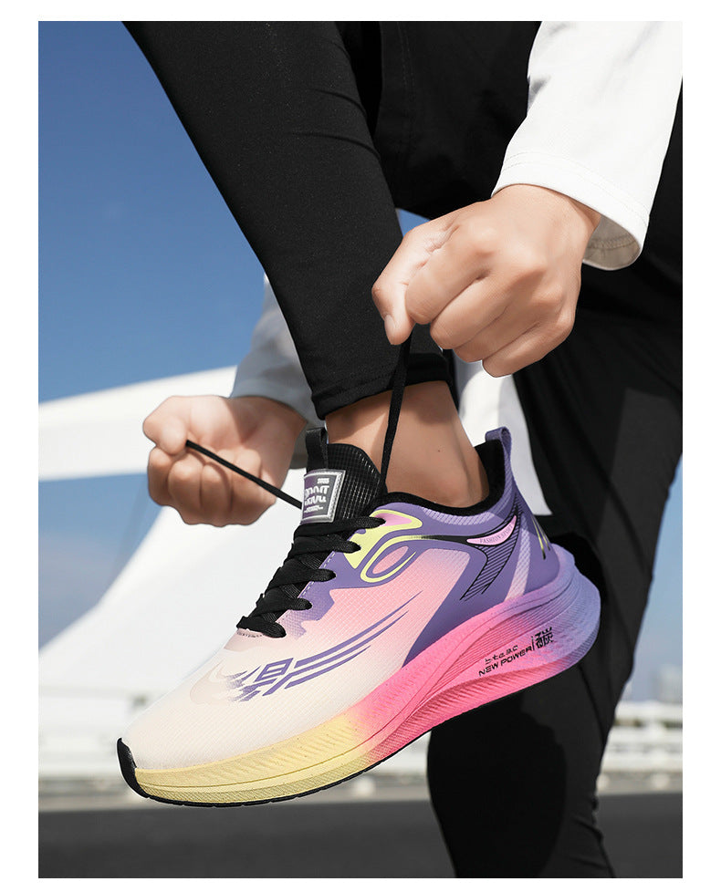 2025Winter New Leather Waterproof Couple Sports Shoes Popcorn Carbon Plate Fleece Lined Thickened Soft Sole Running Shoes