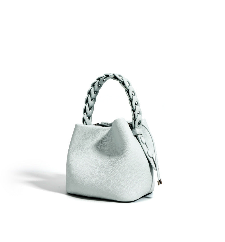 European Style New Top Layer Cowhide Bucket Bag High-Quality Genuine Leather Fashion Women's Handbag Tote Shoulder Crossbody Bag Woven