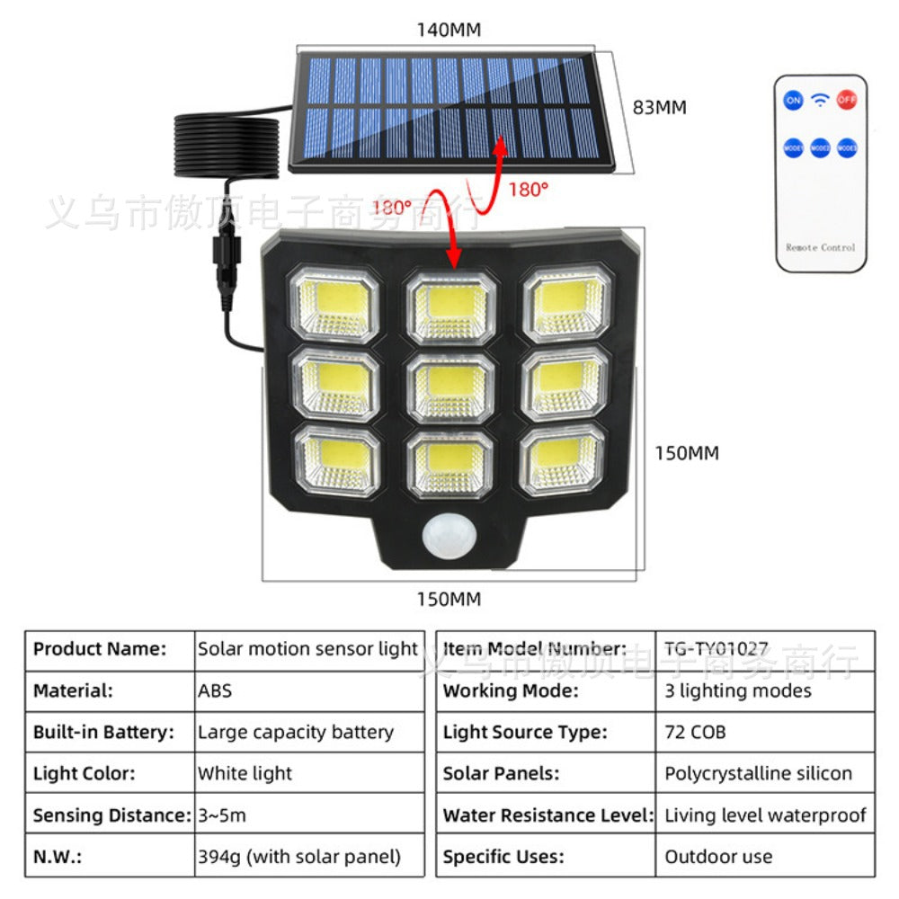 New Solar Wall Light Split Remote Control Garden Light Waterproof Garden Street Light Yard Lighting Waterproof Light