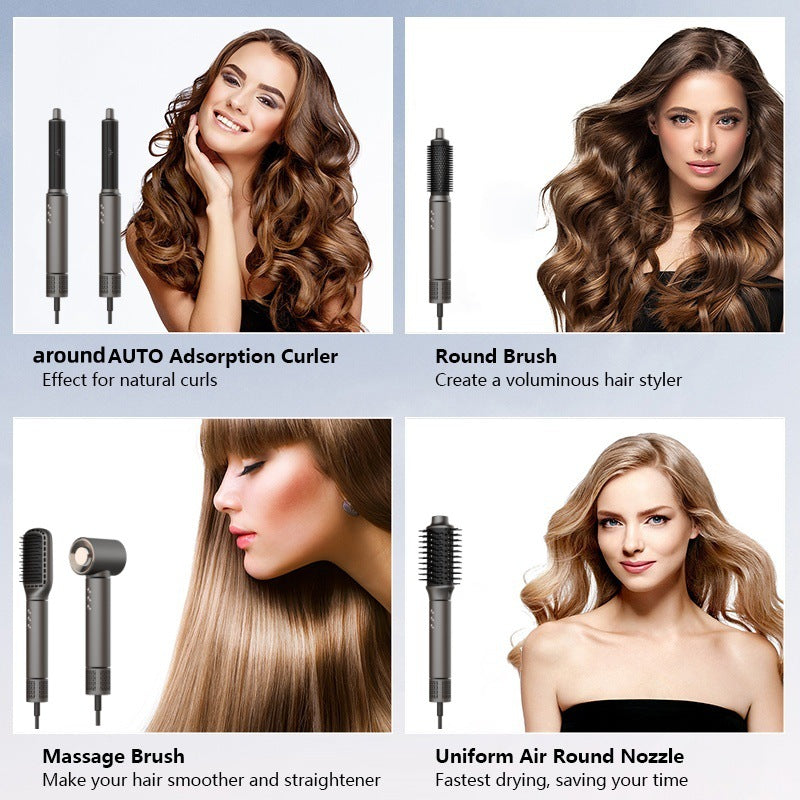 фенHigh-Speed Hair Dryer Hot Air Comb Set 6-in-1 Curling Iron Multi-Functional Hair Dryer Home Appliance