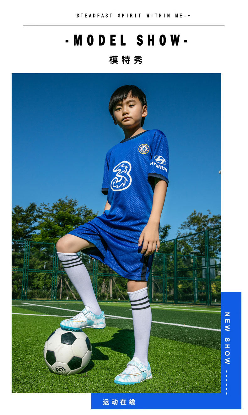 New Football Shoes for Men and Women, Children's Low-top Anti-collision Spike Magic Tape No-tie Grass Training Sports Shoes