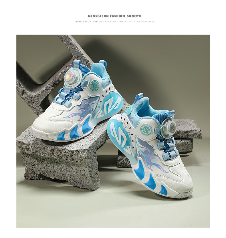 Chinese Style Girls' Shoes2025Autumn New Mesh Breathable Running Sports Shoes Children's Anti-Slip Wear-Resistant Basketball Shoes