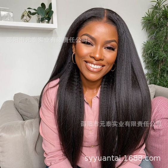 Kinky Straight Lace Front Wigs Synthetic Yaki Long Wigs