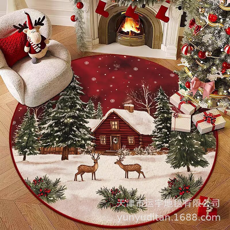 American Christmas Decoration Round Floor Mat Bedroom Living Room Non-Slip Foot Mat Carpet Manufacturer Can Label and Ship on Behalf