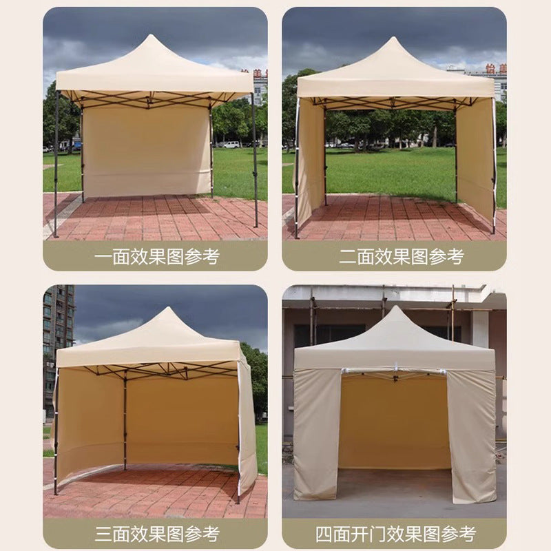 Four-Corner Tent Cover Night Market Stall Khaki Transparent Rain Cover Outdoor Thickened Zipper Version Winter Rainproof Enclosure