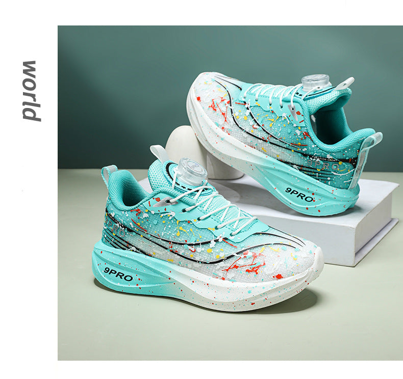 Children's Running Shoes with Rotating Buckle, Breathable Mesh Surface, Ultra-light Soft Sole, Wear-resistant, Non-slip, Racing Sports Shoes for Boys and Girls