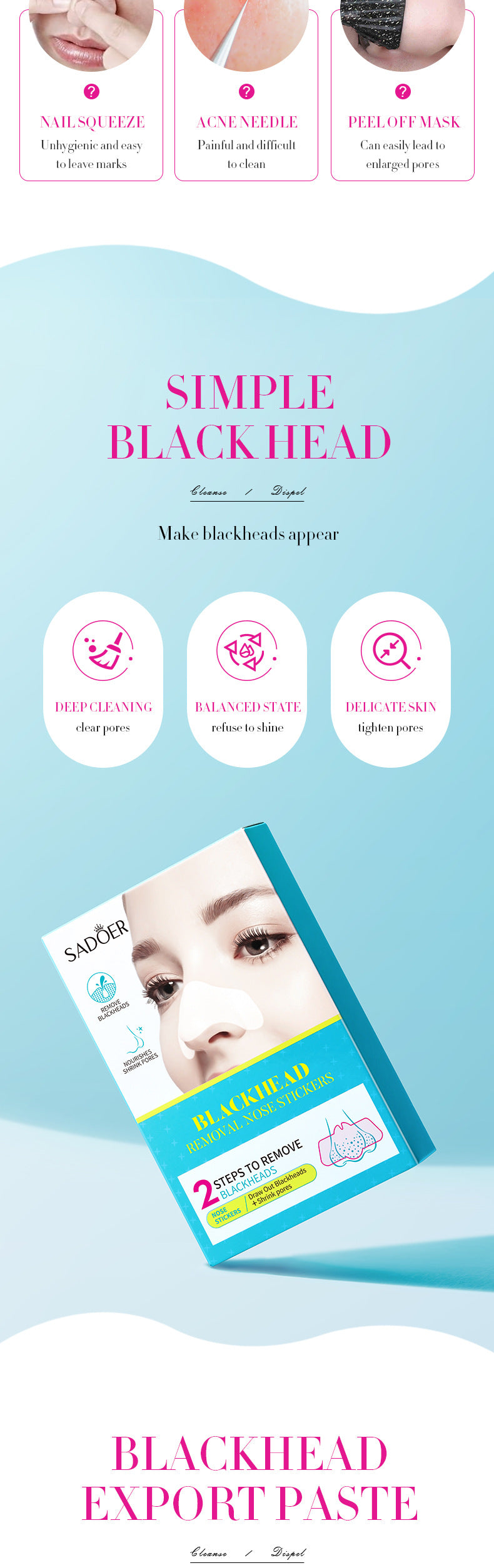 Blackhead Removal Nose Strips SADOER Two-step Blackhead Removal Cleansing and Pore Refining Cross-border Wholesale