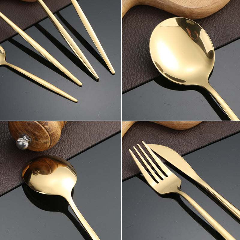 Stainless Steel Cutlery Set Portugal24Set of gold Western Food Gift Box6Steak Knife, Fork, and Spoon for One Person