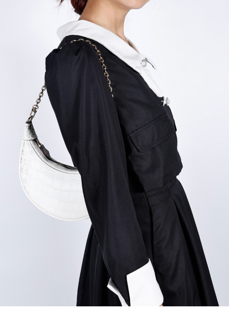 European and American Underarm Single Shoulder Bag for Women, Chain Moon Bag, Mini Fashion Women's Bag, Trendy Versatile Crocodile Pattern Light Luxury Crossbody Bag