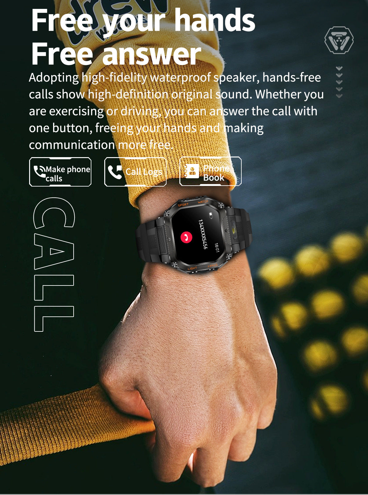 HT34Smart Watch Bluetooth Call True Heart Rate Step Sleep Monitoring3ATM Waterproof Outdoor Sports Three-Proof