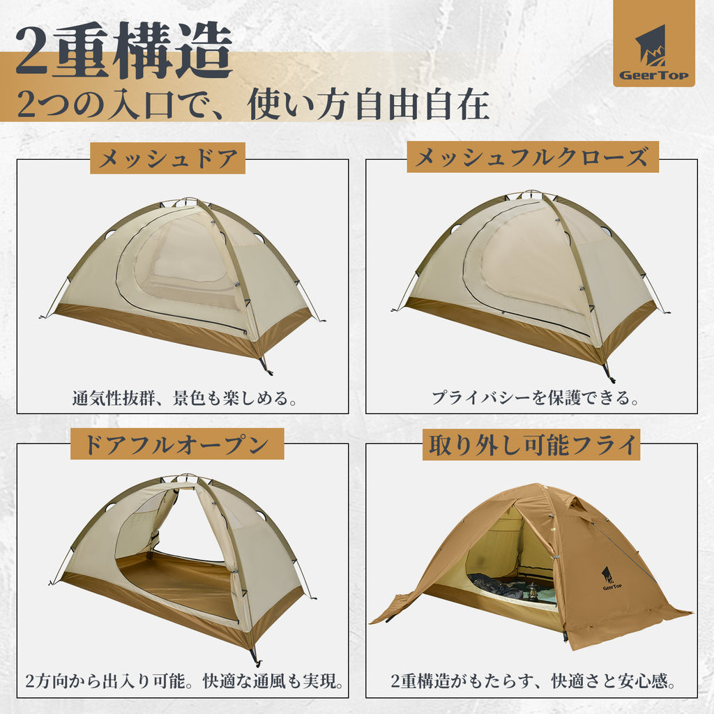 Jituo Journey Four Seasons Tent Outdoor Mountaineering Hiking Double Layer Tent for Two Persons Camping Tent Cold and Rainproof