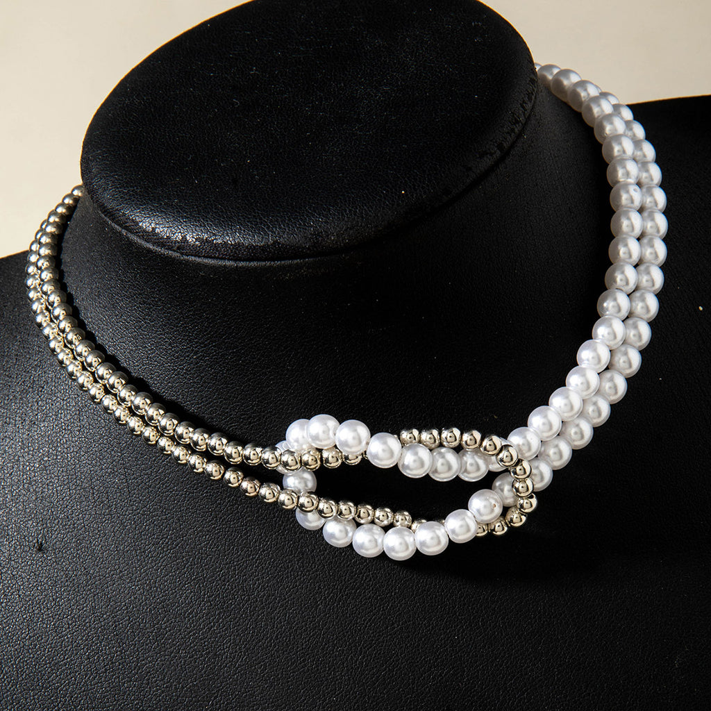 European and American Ornament  Simple Versatile Japanese and Korean Fresh Style Beaded Sugar Cube Round Bead Pearl Necklace Wholesale